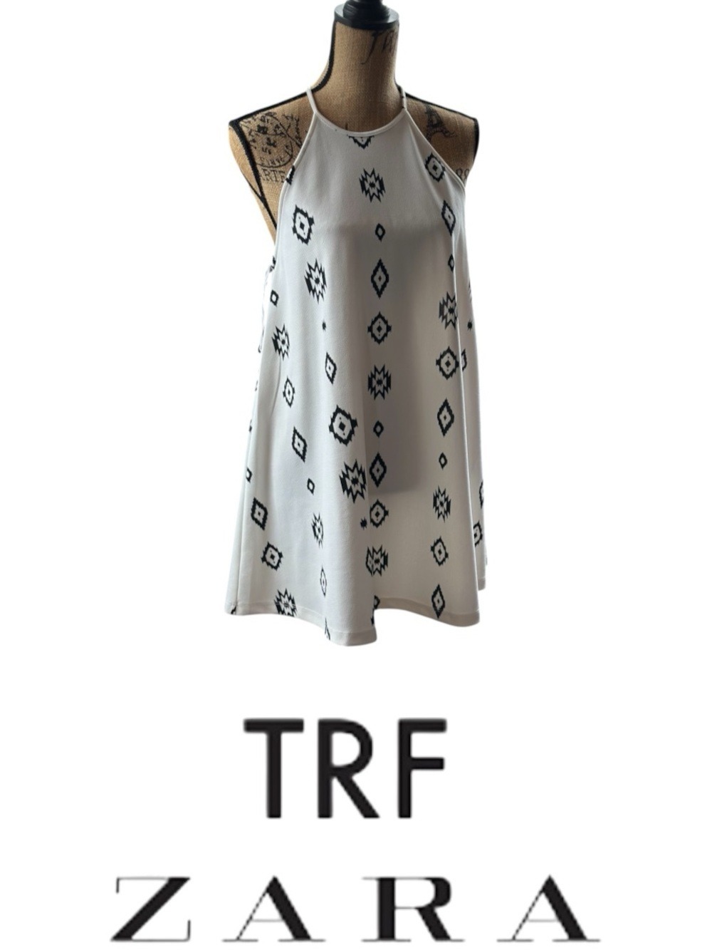 Zara White & Blue Pattern Sun Dress US S